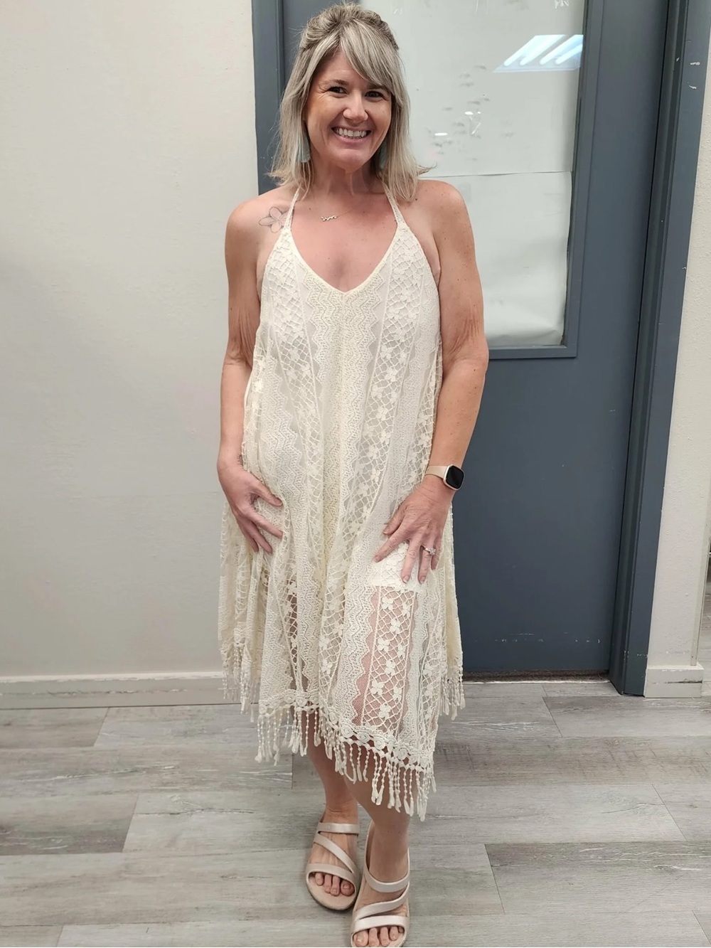 Anna Sui X O'Neill Cream Crochet Lace Halter Dress - New - Size Large